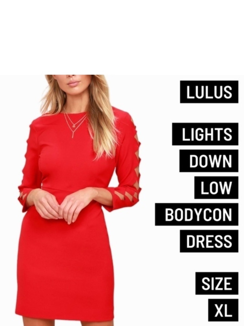 Lulus Red Long Sleeve Cutout Bodycon Dress size XL Lights Down Low